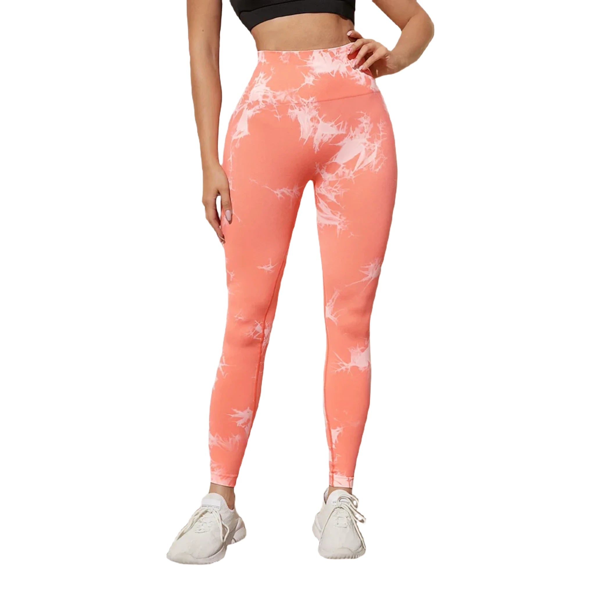 Stylish pink active leggings from Xooie Fit featuring a trendy tie-dye pattern for workouts