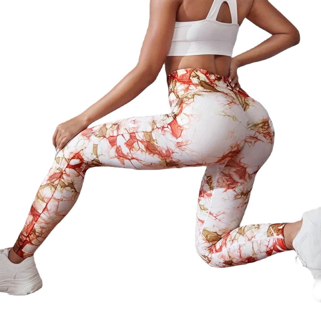 Stylish pink active leggings from Xooie Fit featuring a trendy marbled design for workouts