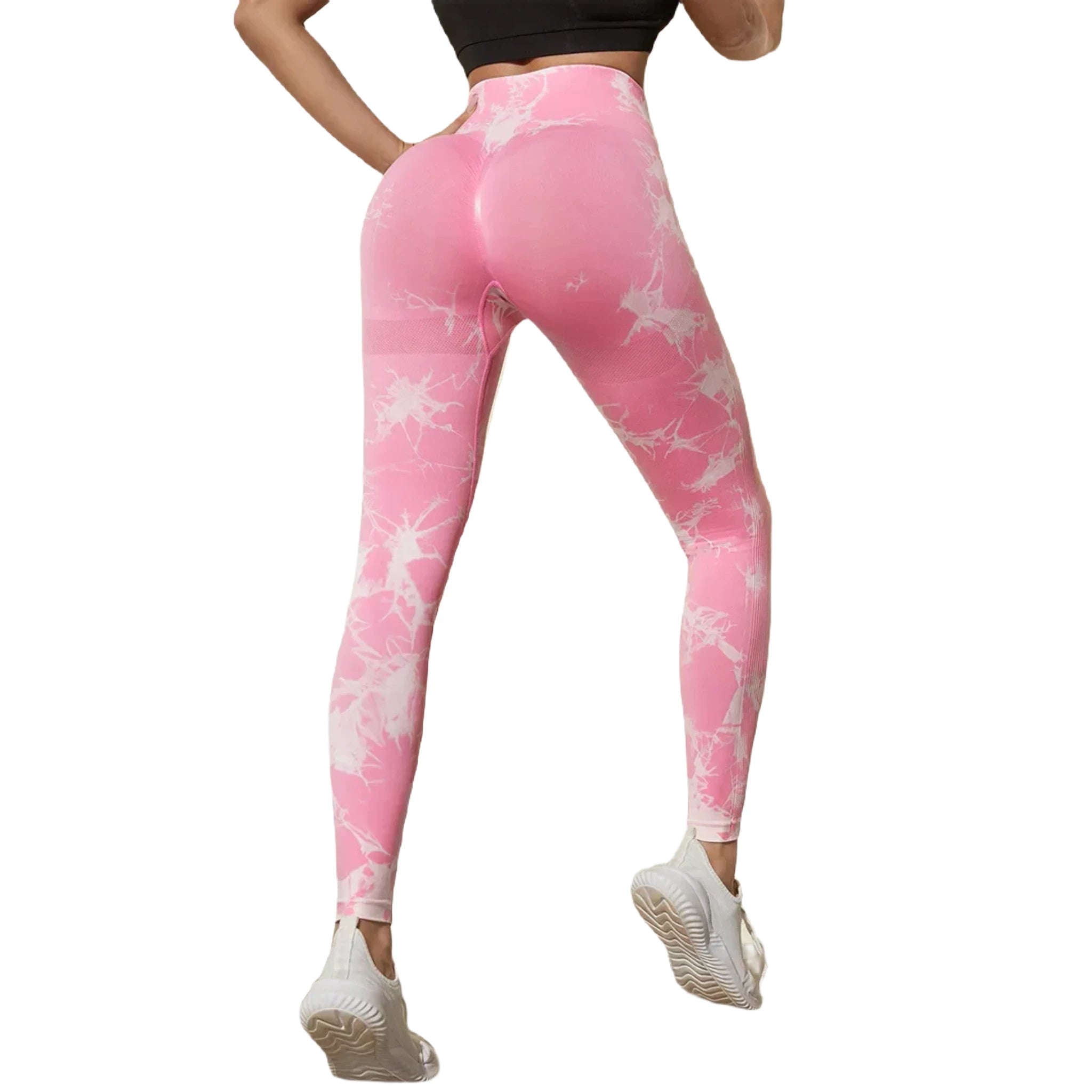 Xooie Fit pink active leggings with a tie-dye pattern for stylish workouts and comfort