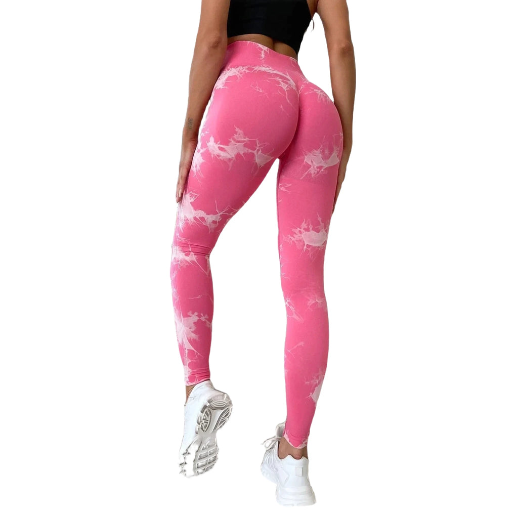 Xooie Fit pink active leggings with a stylish tie-dye design, perfect for workouts