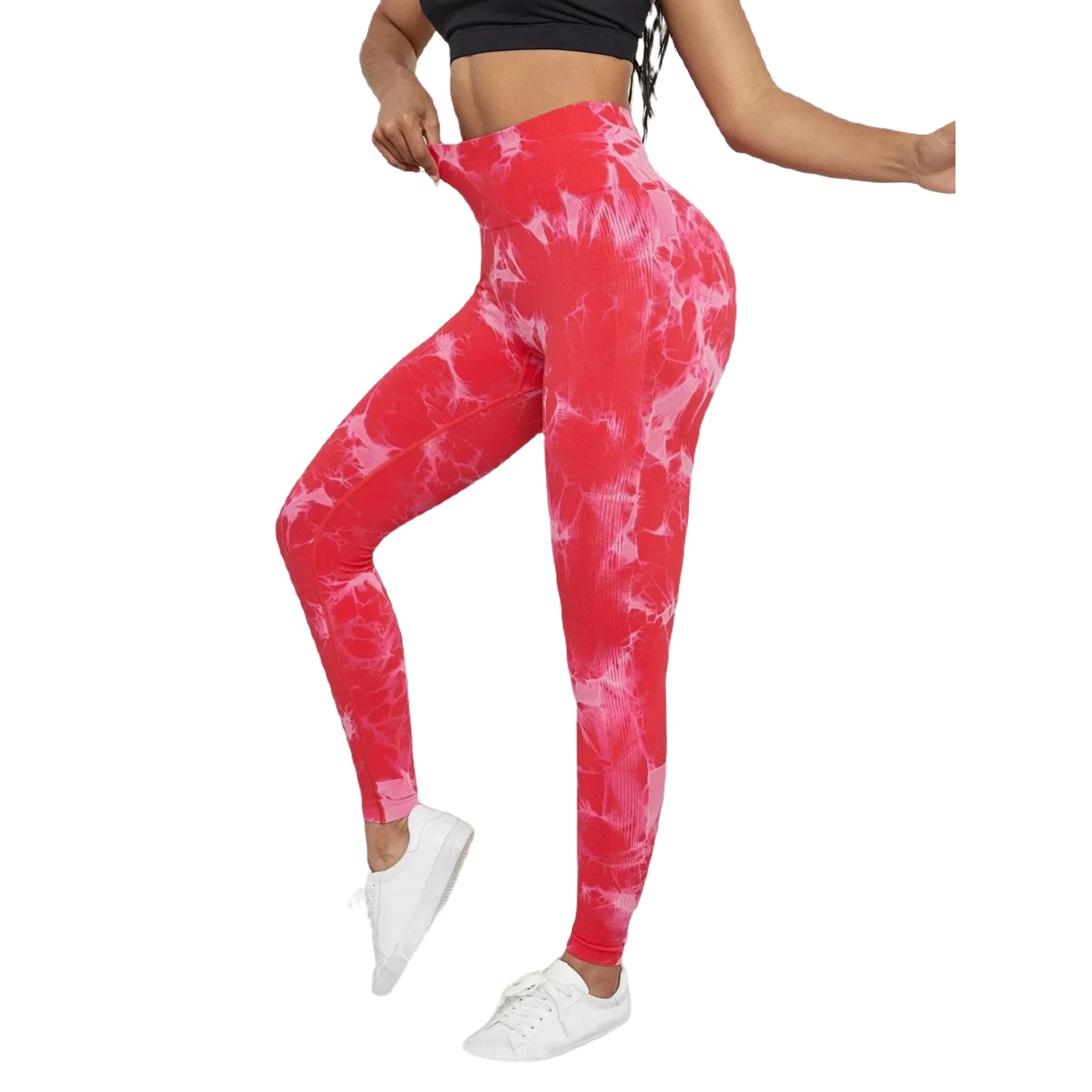 Xooie Fit pink active leggings featuring a stylish tie-dye design for comfortable workouts