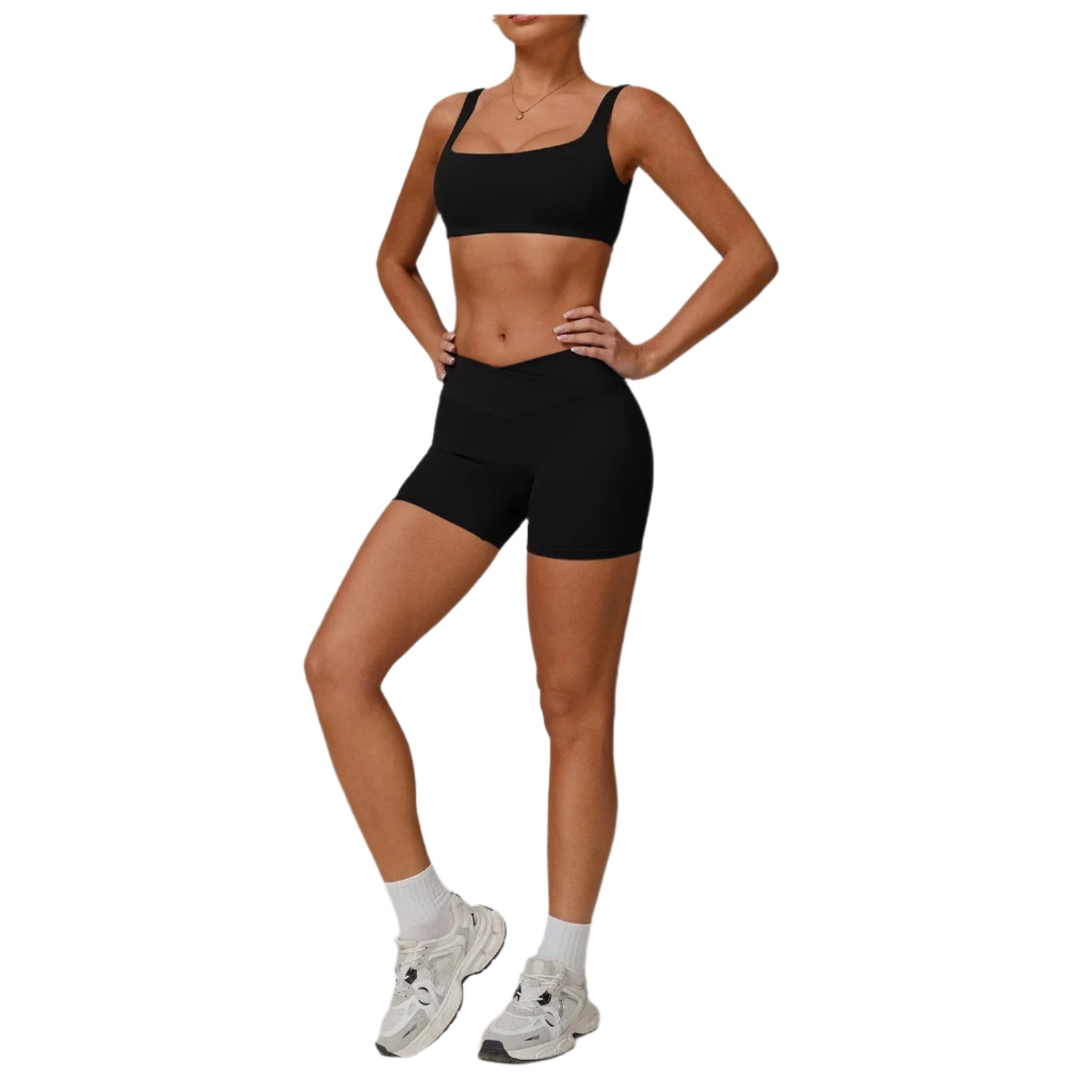 Xooie Fit Black Sports Bra and Shorts Set for Comfortable Workout Attire