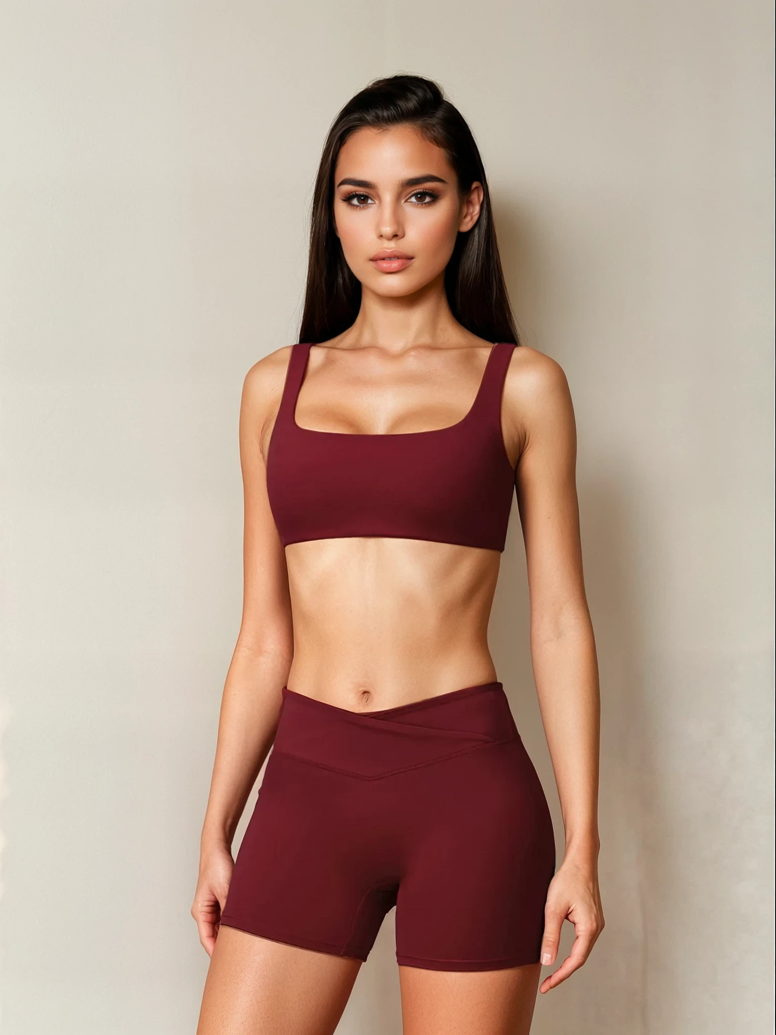 Xooie Fit sports bra and shorts set in burgundy for stylish workout sessions
