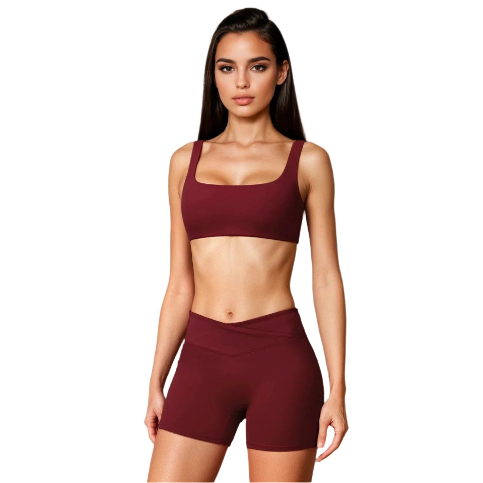 Xooie Fit Burgundy Sports Bra and Shorts Set for Comfortable Activewear and Fitness Activities