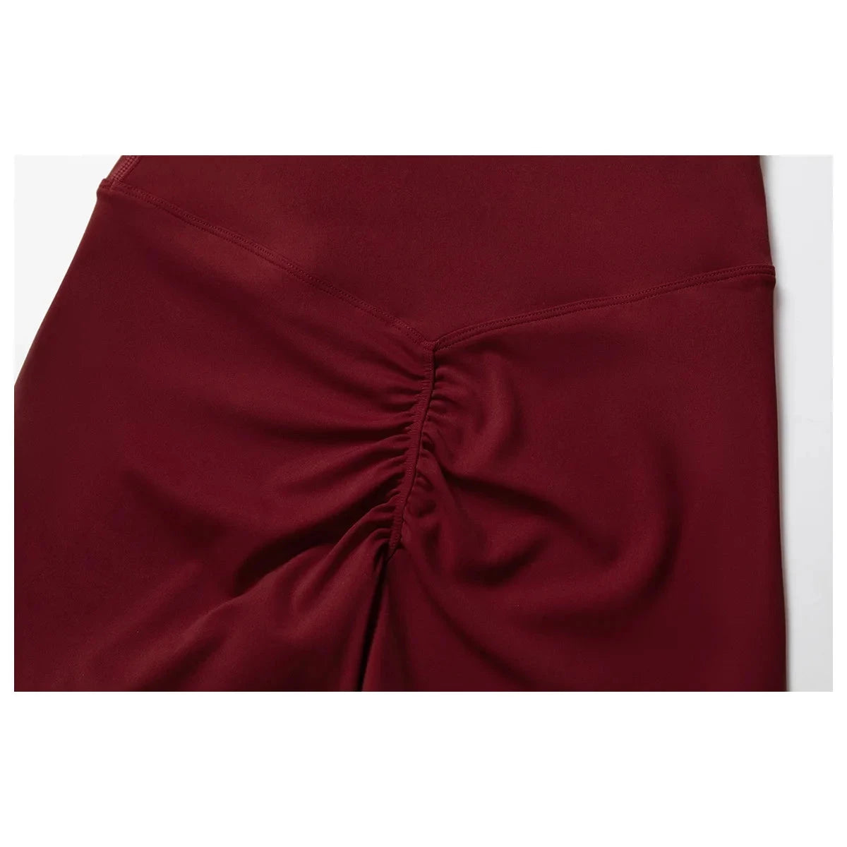 Xooie Fit Sports Bra and Shorts Set in burgundy with stylish ruched detailing