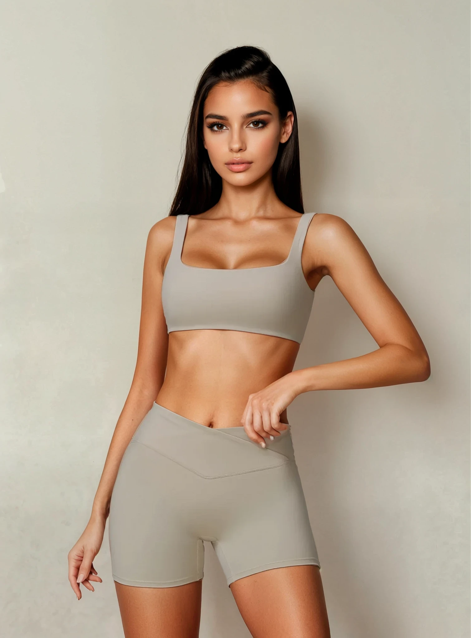 Xooie Fit Sports Bra and Shorts Set in Neutral Color for Comfortable Athletic Wear