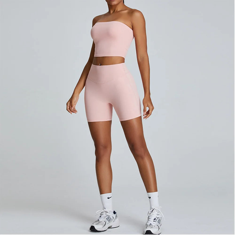 Xooie Fit Strapless Activewear Set in Pink for Comfortable and Stylish Workouts