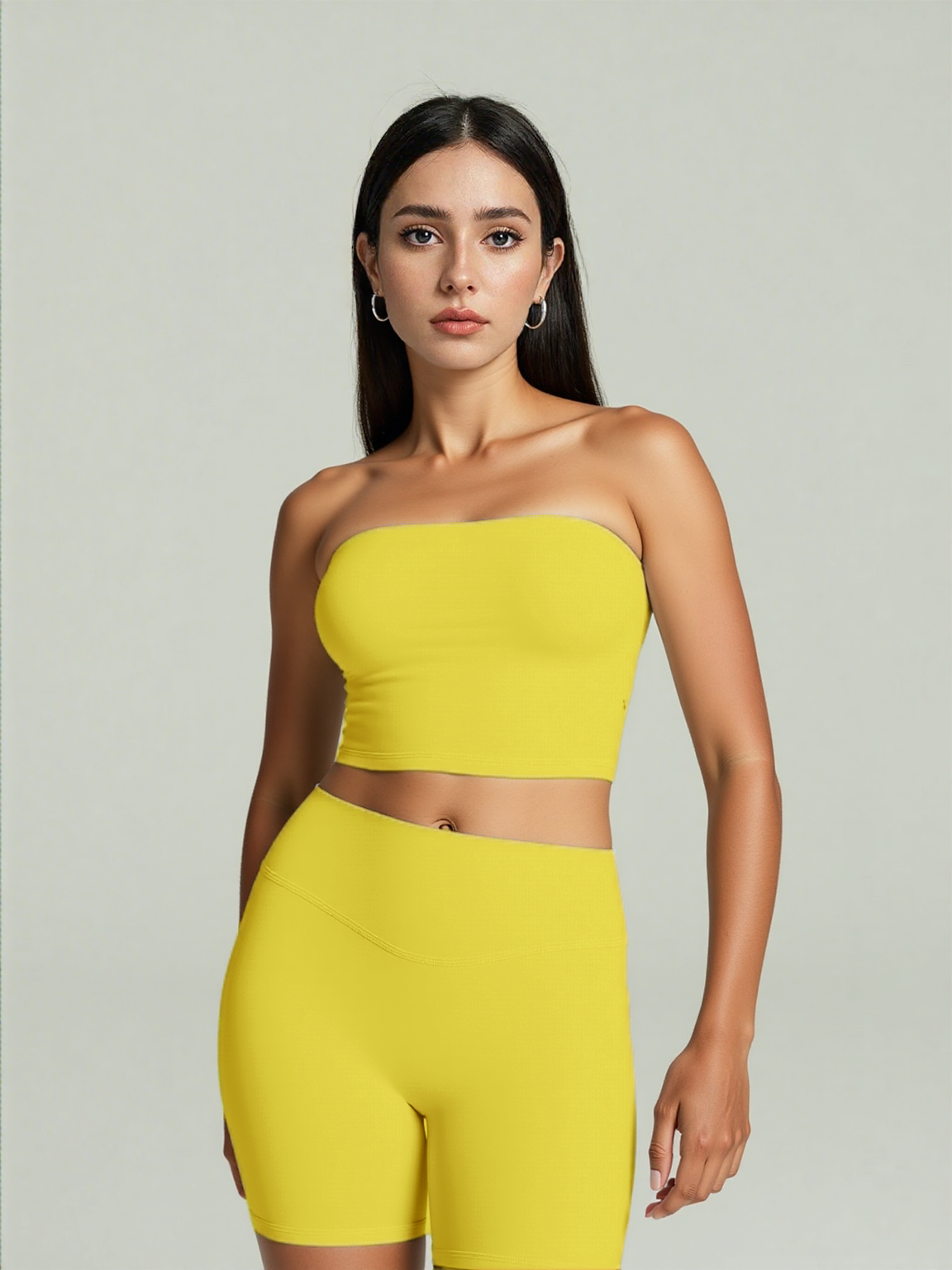 Xooie Fit Strapless Activewear Set in Bright Yellow for Comfortable Workouts