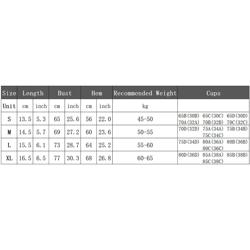 Xooie Fit Strapless Sports Bra with Size Chart for Comfortable Fit and Support during Workouts
