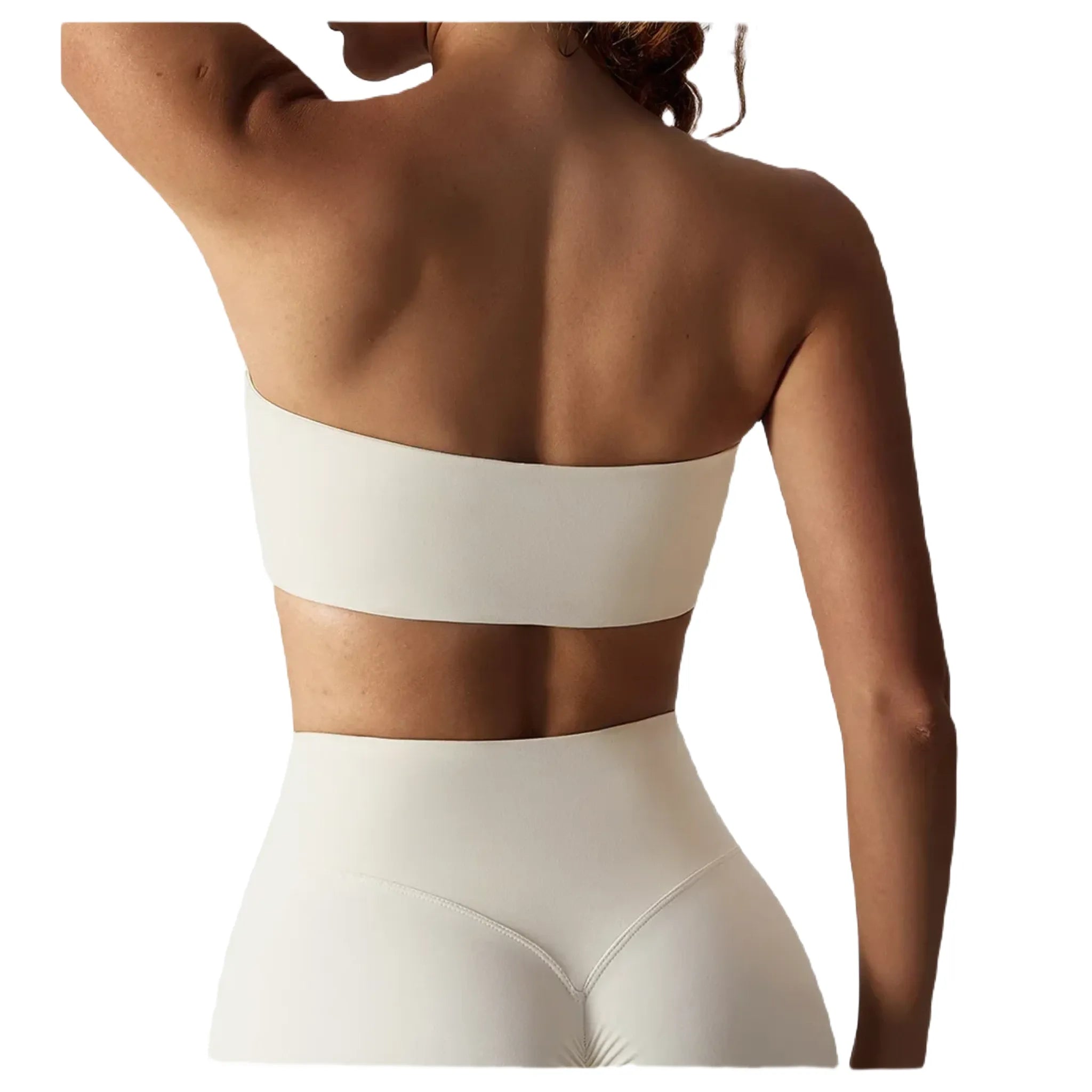 Xooie Fit stylish strapless sports bra in cream for ultimate comfort during workouts