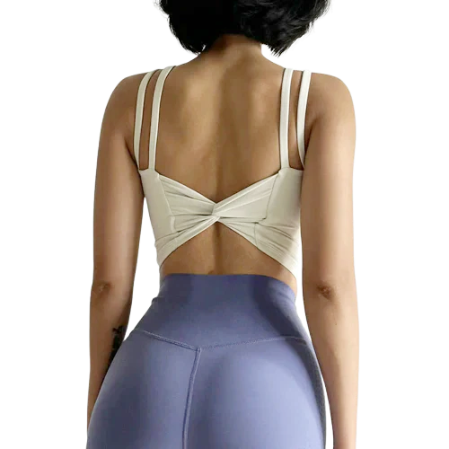 Stylish fitness bra by Xooie Fit featuring a unique back design and comfortable fit for workouts