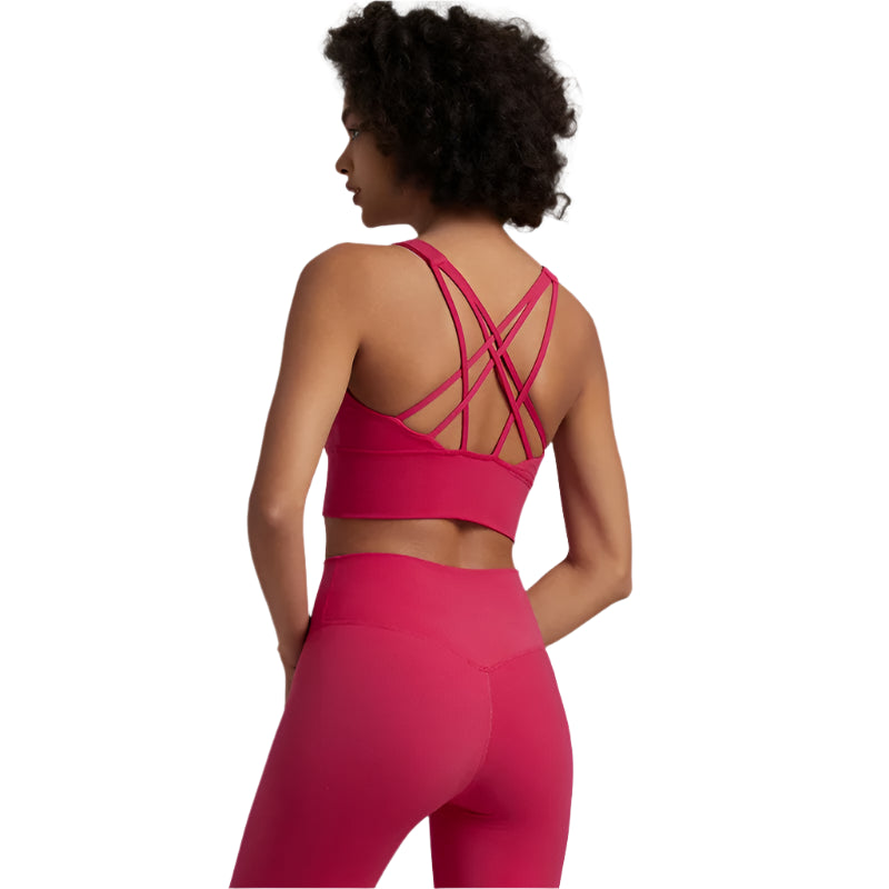 Pink Xooie Fit sports bra featuring a unique back design sports bra for optimal comfort and style