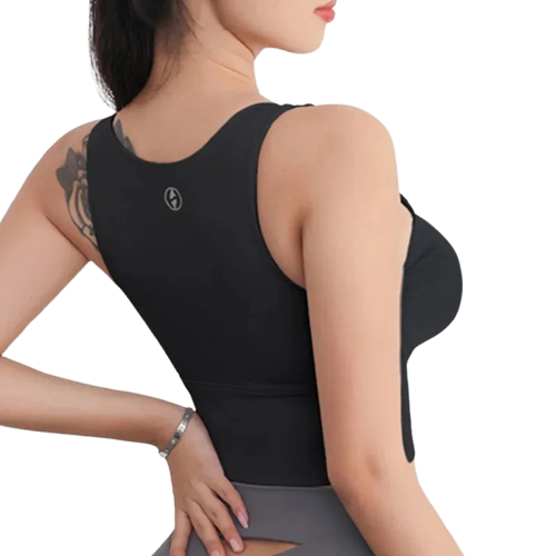 Black Xooie Fit women's activewear top with a flattering design for comfort during workouts