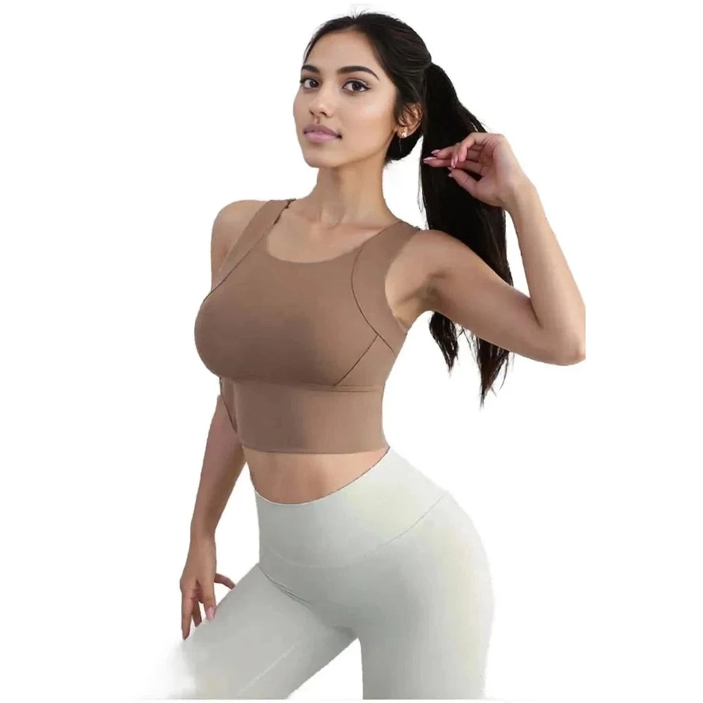 Xooie Fit women's activewear top in brown, featuring a stylish cropped design and comfortable fit