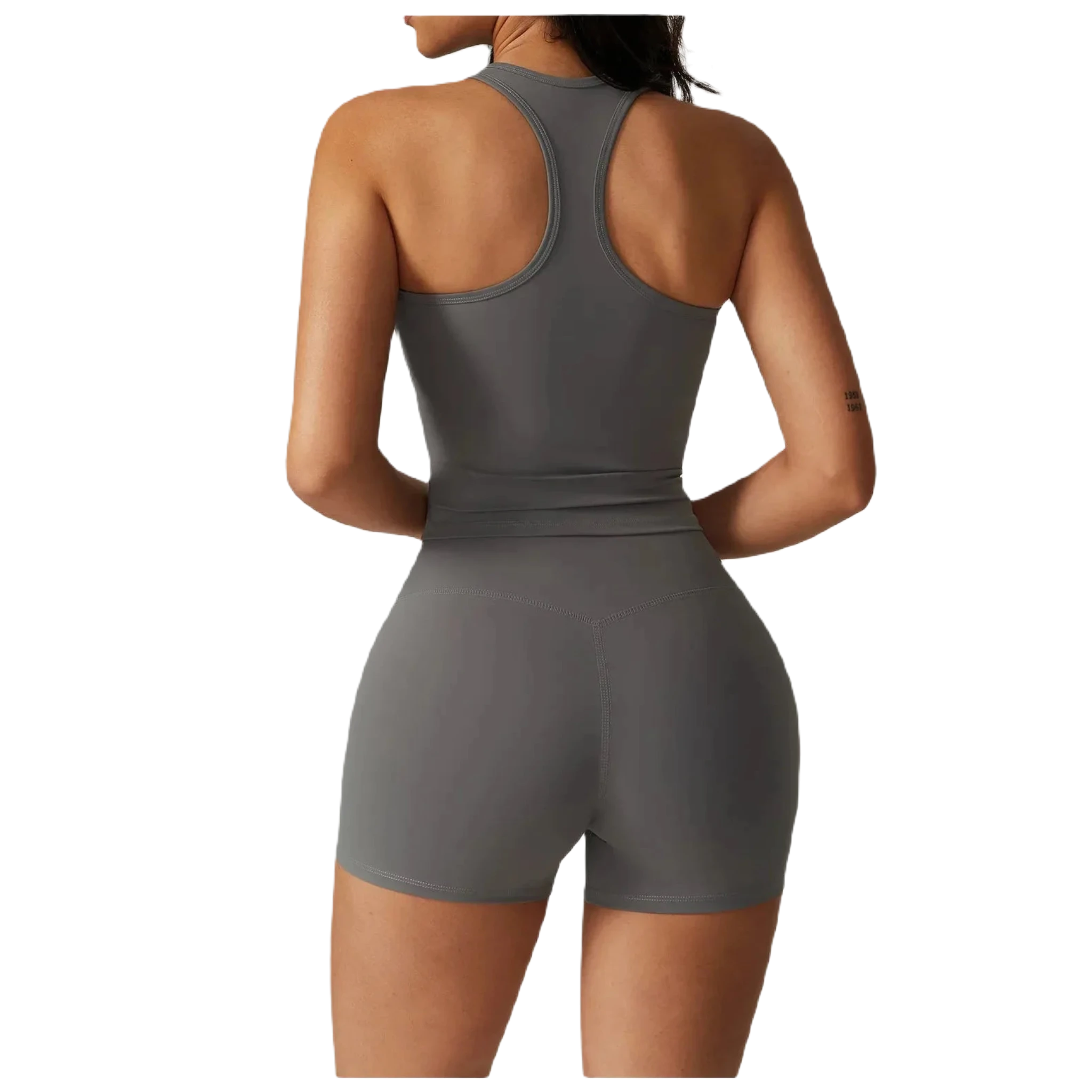 Gray women's activewear top by Xooie Fit designed for comfort and performance during workouts