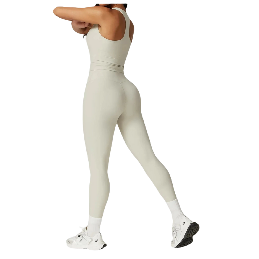 Xooie Fit Women's Activewear Top in light gray with a stylish racerback design