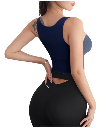 Xooie Fit women's activewear top in navy blue with a stylish cut and comfortable fit