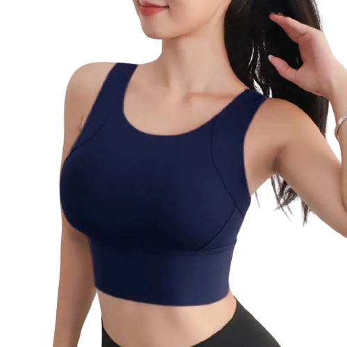 Xooie Fit women's activewear top in navy blue with a supportive design for workouts
