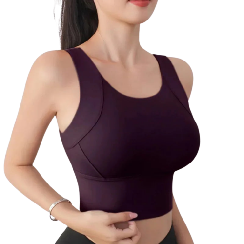 Xooie Fit women's activewear top in dark purple with a stylish design for comfort and support