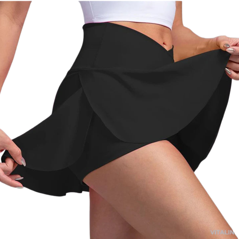 Xooie Fit women's athletic skort in black with stylish layered design for activewear