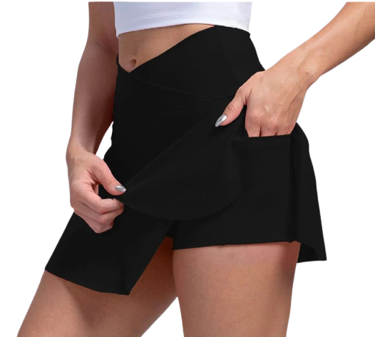 Xooie Fit women's athletic skort in black with convenient pockets for active wear