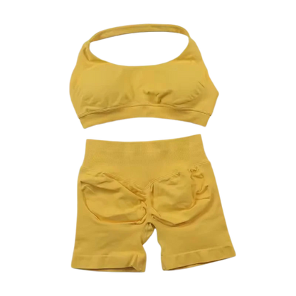 Xooie Fit Women's Fitness Bra Shorts Set in Yellow for Comfortable Gym Workouts