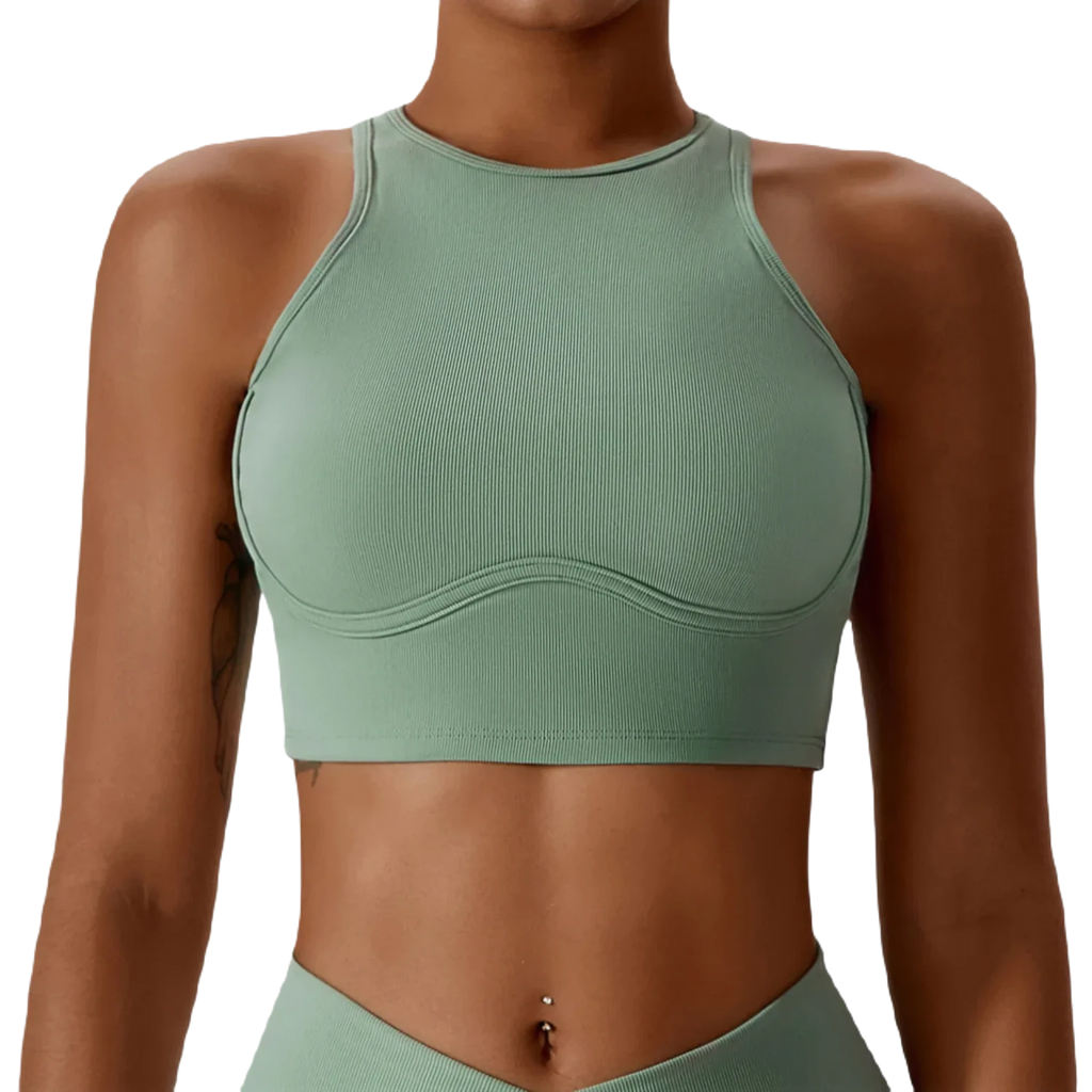 Xooie Fit women’s fitness bralette in soft green with a supportive design for active wear