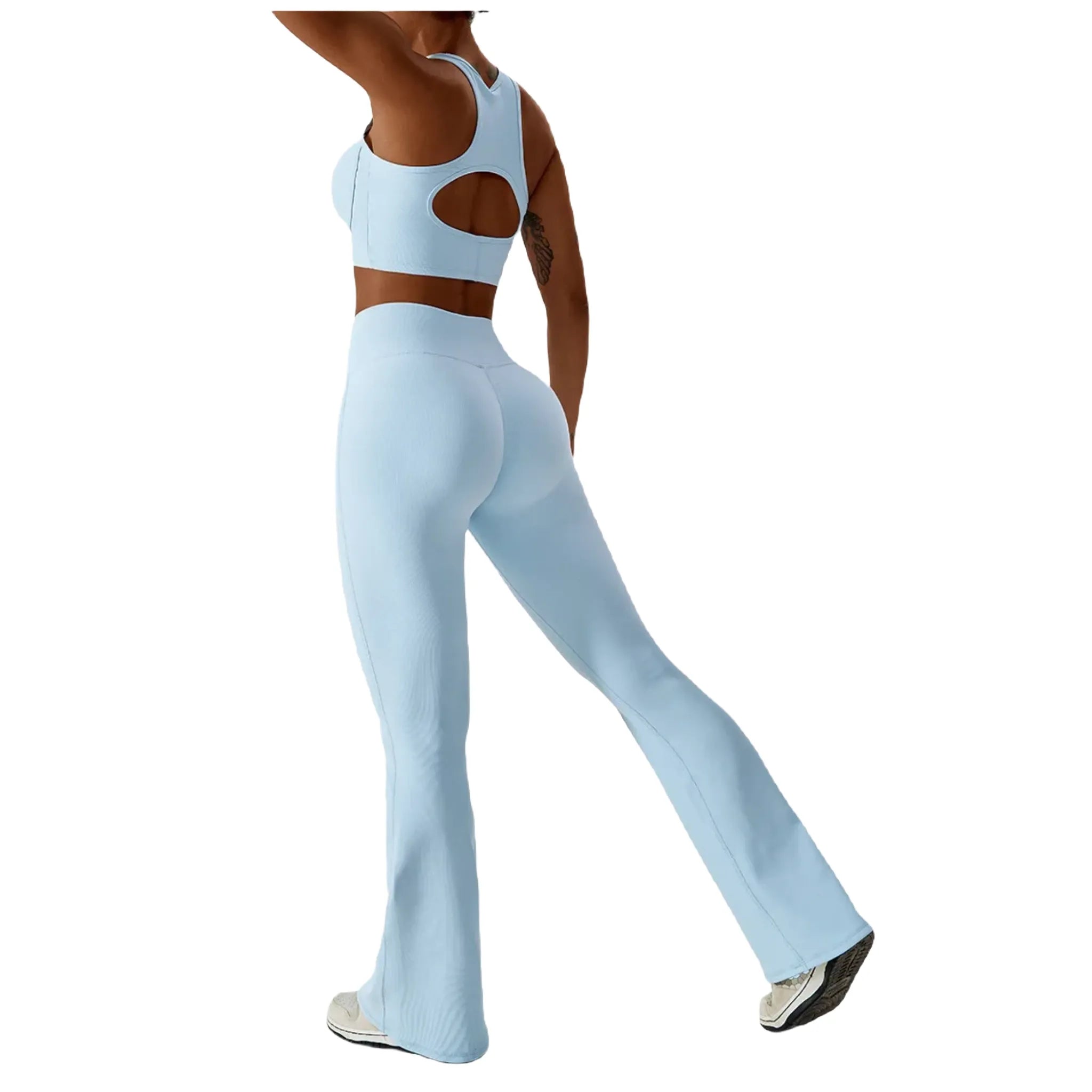 Xooie Fit women's fitness bralette in light blue with stylish cut-out design for activewear