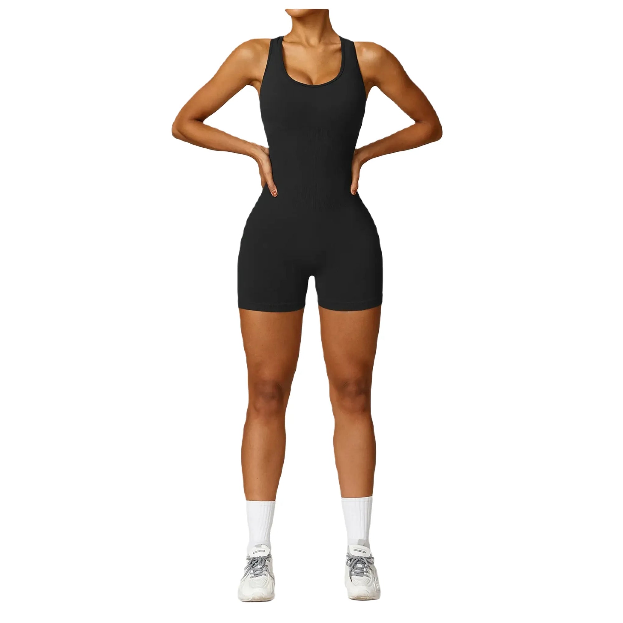 Black Xooie Fit women's fitness jumpsuit with a fitted design for optimal comfort and performance