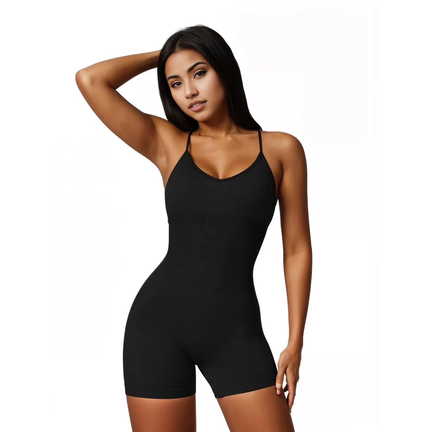 Xooie Fit women's fitness one-piece in black with adjustable straps for comfortable workouts
