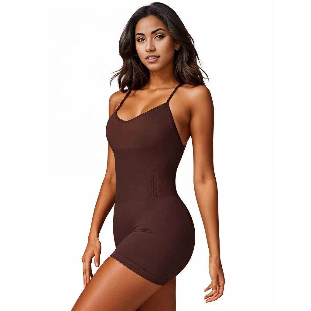 Xooie Fit Women's Fitness One-Piece in Brown with Adjustable Straps for Comfort and Style