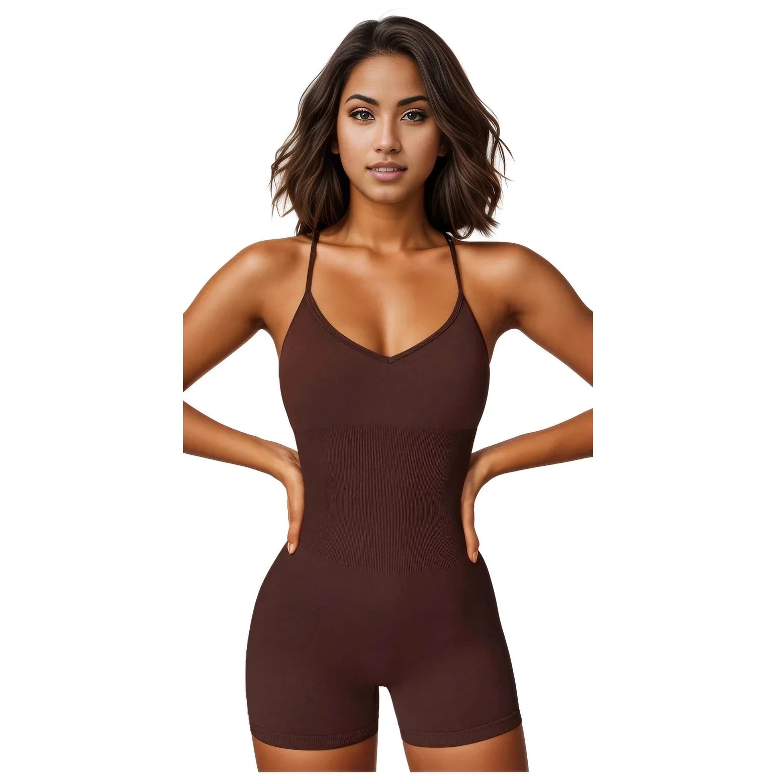 Xooie Fit women's fitness one-piece in brown with adjustable straps for optimal comfort and style