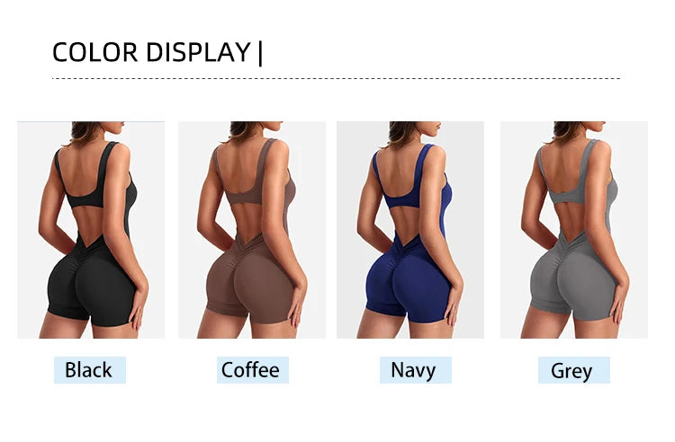 Xooie Fit women's fitness romper available in black, coffee, navy, and grey for stylish workouts