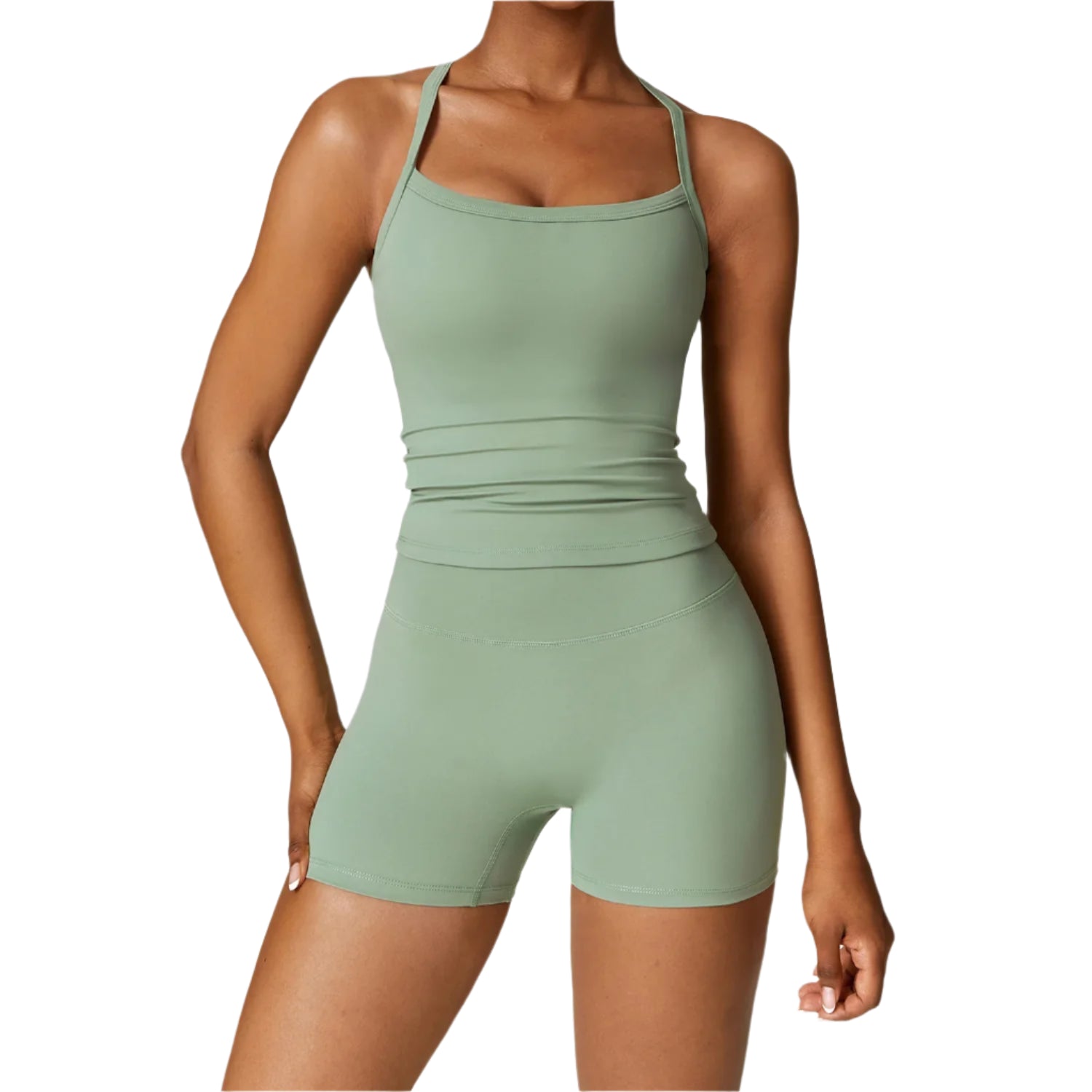 Xooie Fit women's fitness tank and shorts set in green for comfortable workouts and active lifestyles
