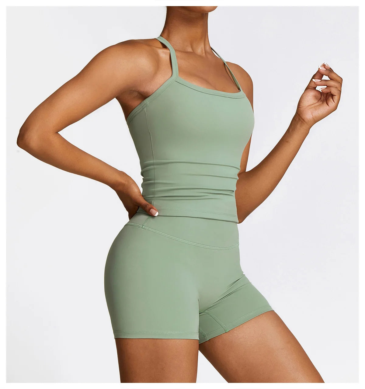 Xooie Fit women's fitness tank and shorts set in green for comfortable workouts