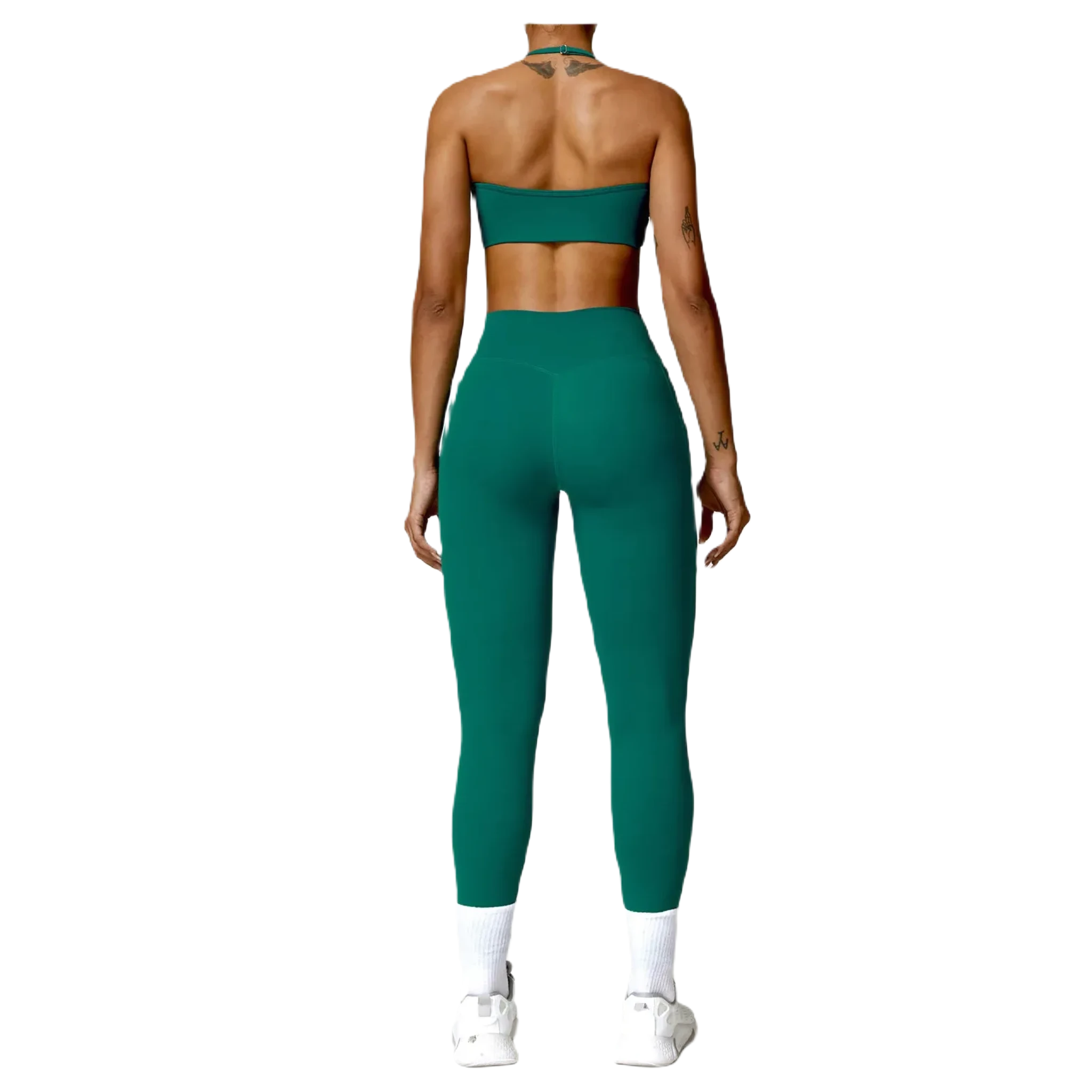 Xooie Fit women's fitness two-piece set in teal featuring a crop top and high-waisted leggings