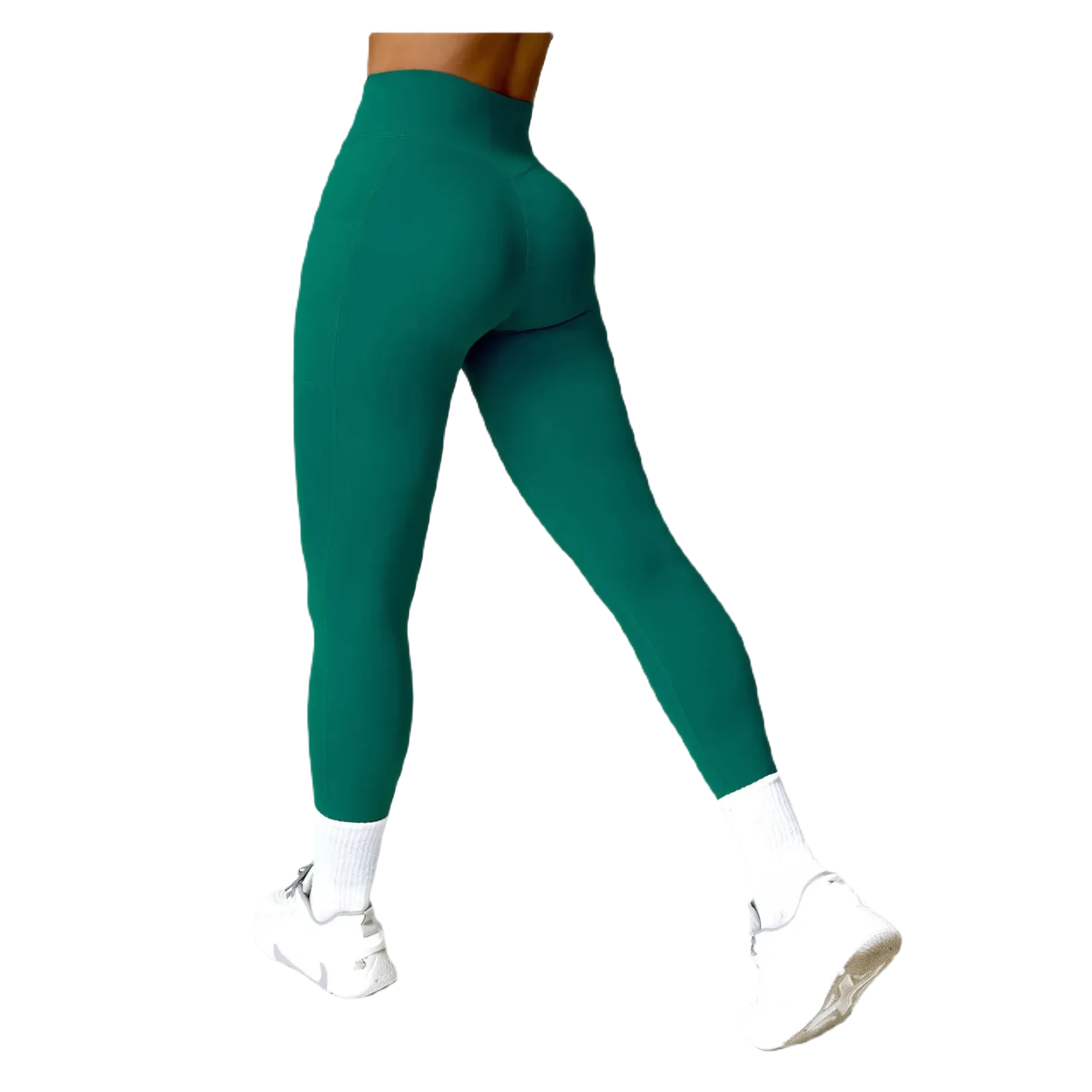 Women's fitness two-piece set featuring form-fitting leggings in green for active workouts
