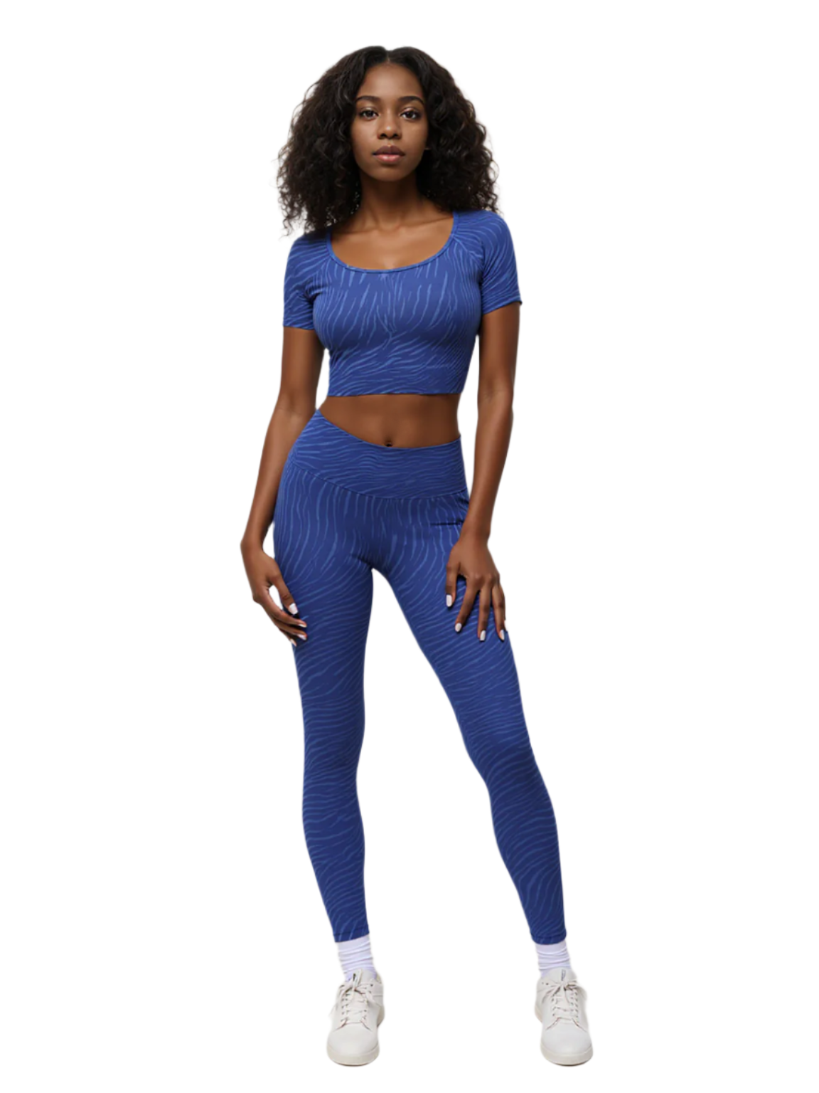 Xooie Fit women's fitted crop top leggings in blue with a stylish ribbed pattern for active wear