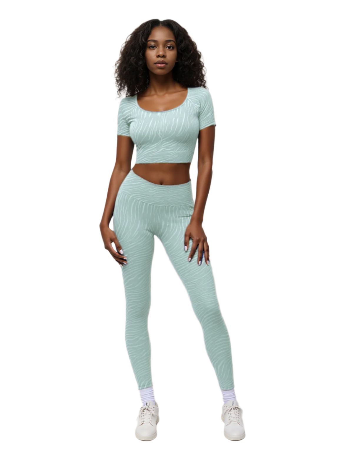 Xooie Fit women's fitted crop top leggings in mint green with a stylish ribbed design for activewear