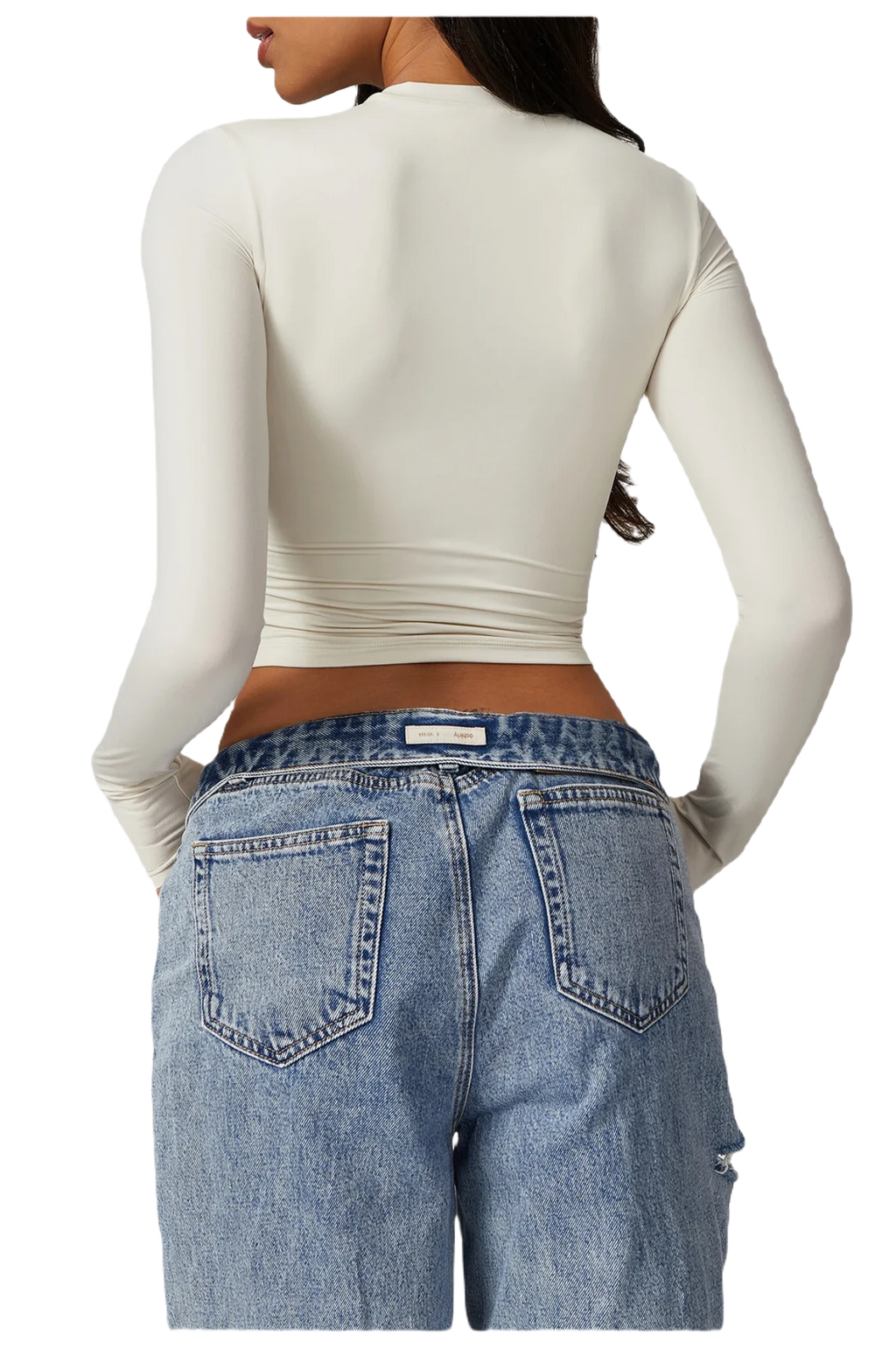 Xooie Fit women's fitted long-sleeve shirt in white with a stylish back design