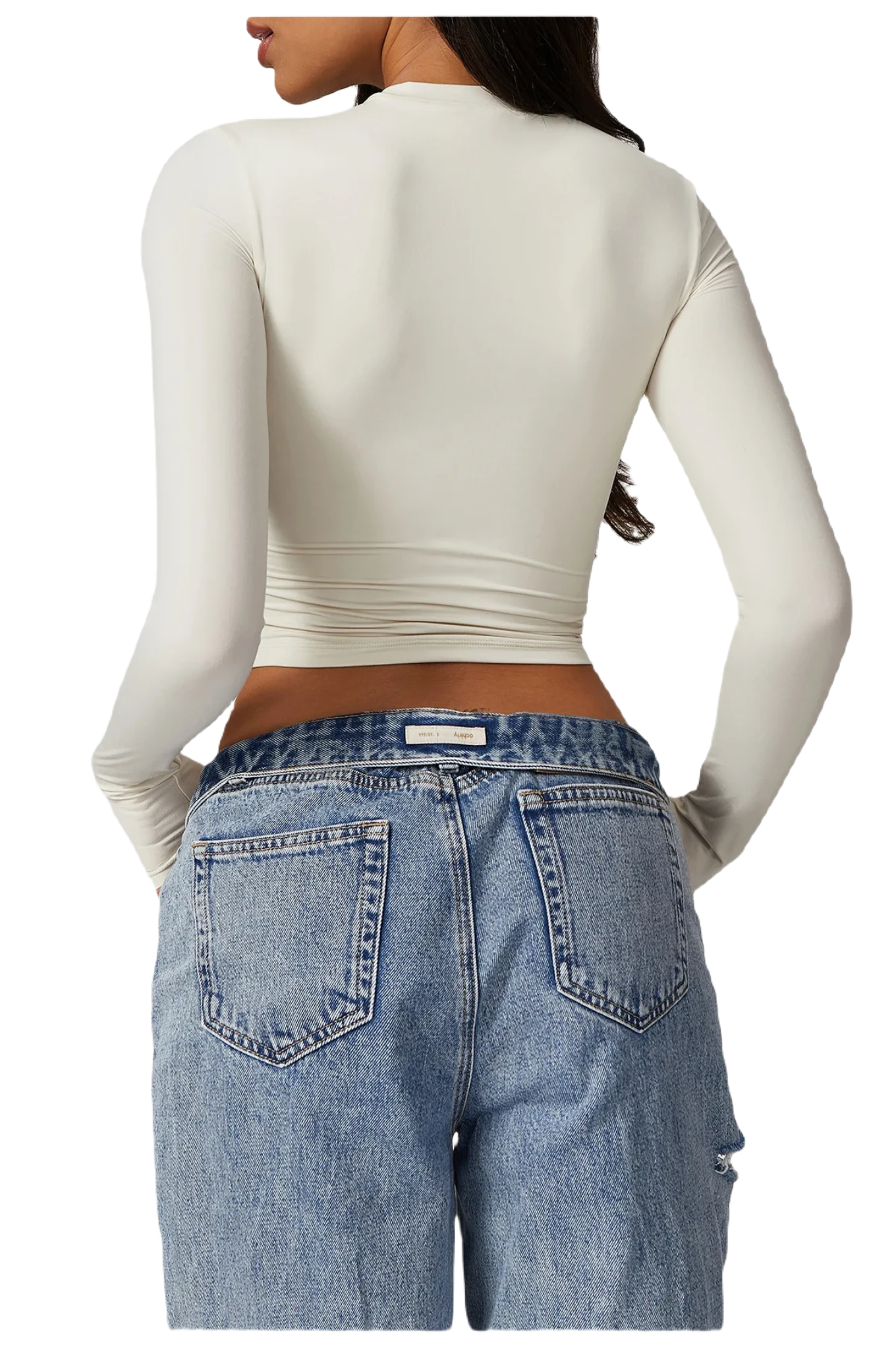 Xooie Fit women's fitted long-sleeve shirt in white with a stylish back design
