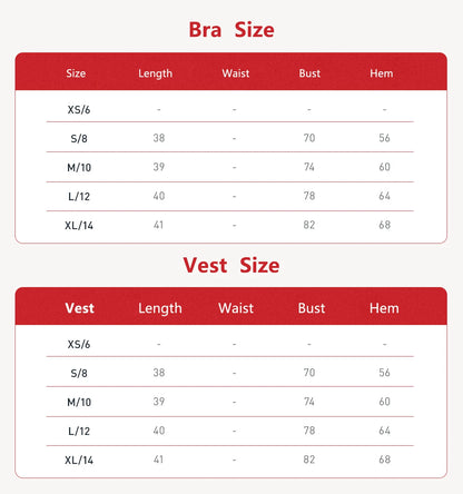 Xooie Fit women's flare leggings set featuring a stylish two-piece design with size chart for bra and vest