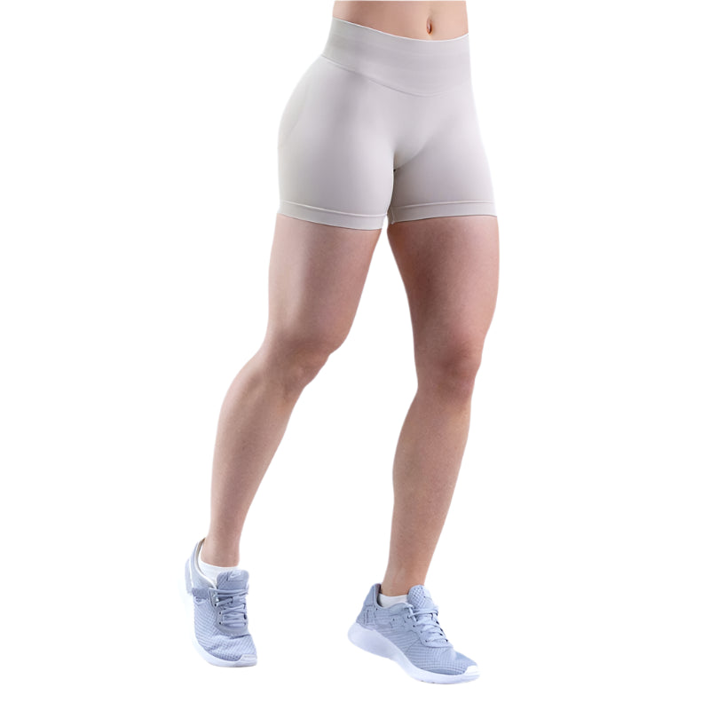 Xooie Fit women's high intensity shorts in beige for comfortable and flexible workouts