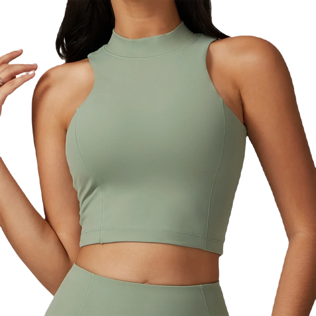 Xooie Fit women's high-performance active top in green with a sleeveless design and high neckline