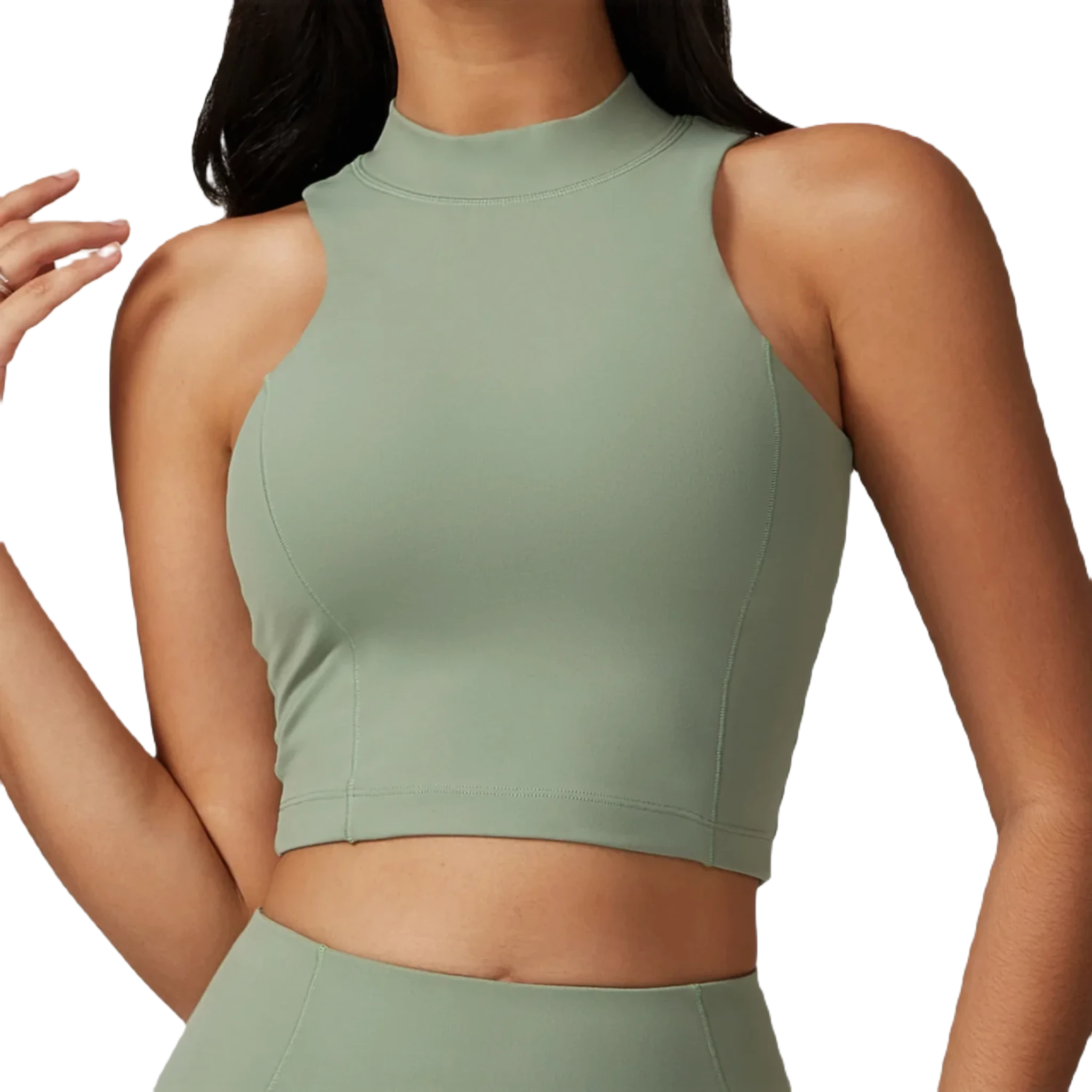 Xooie Fit women's high-performance active top in green with a sleeveless design and high neckline