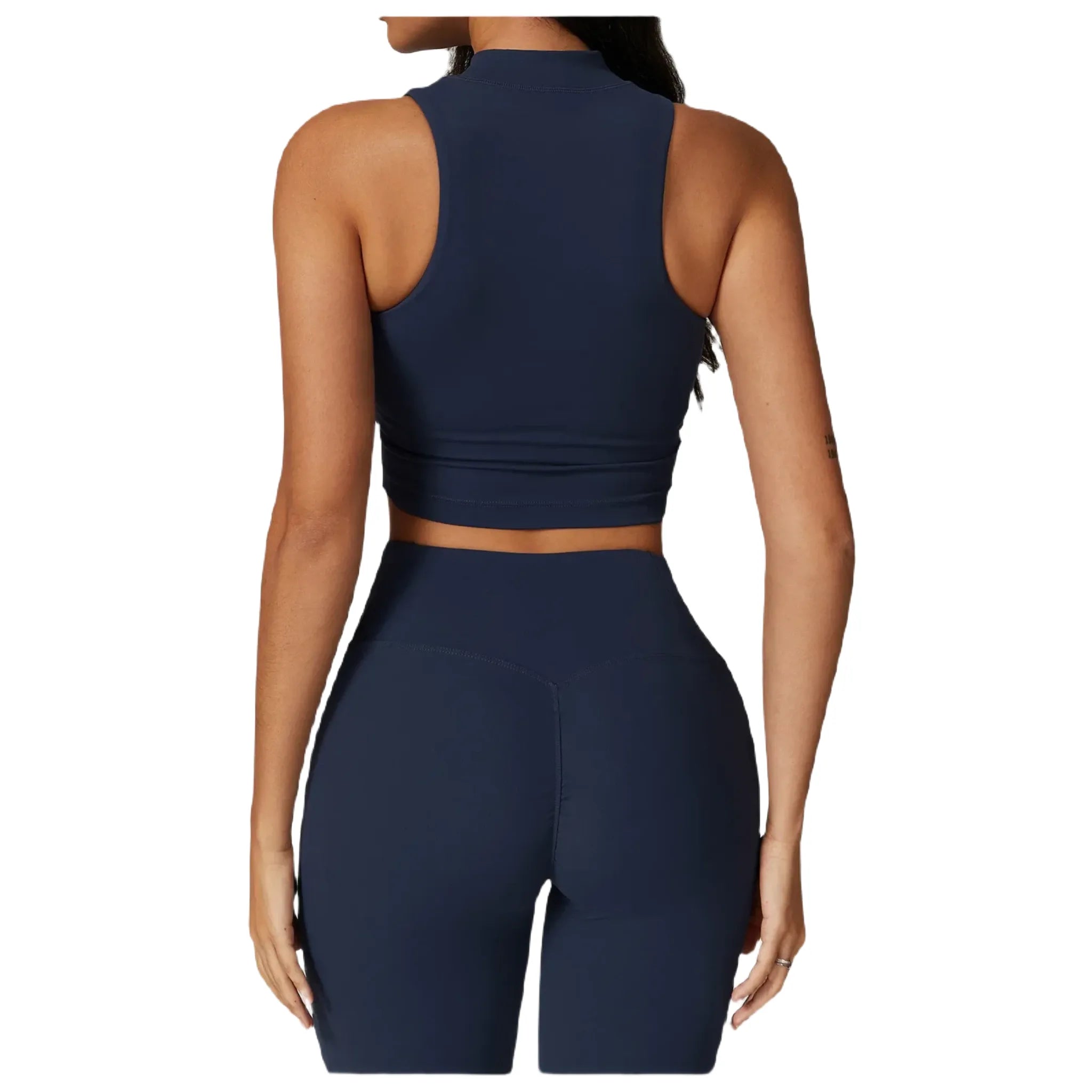 Xooie Fit women's high-performance active top in navy for workouts and activewear back view