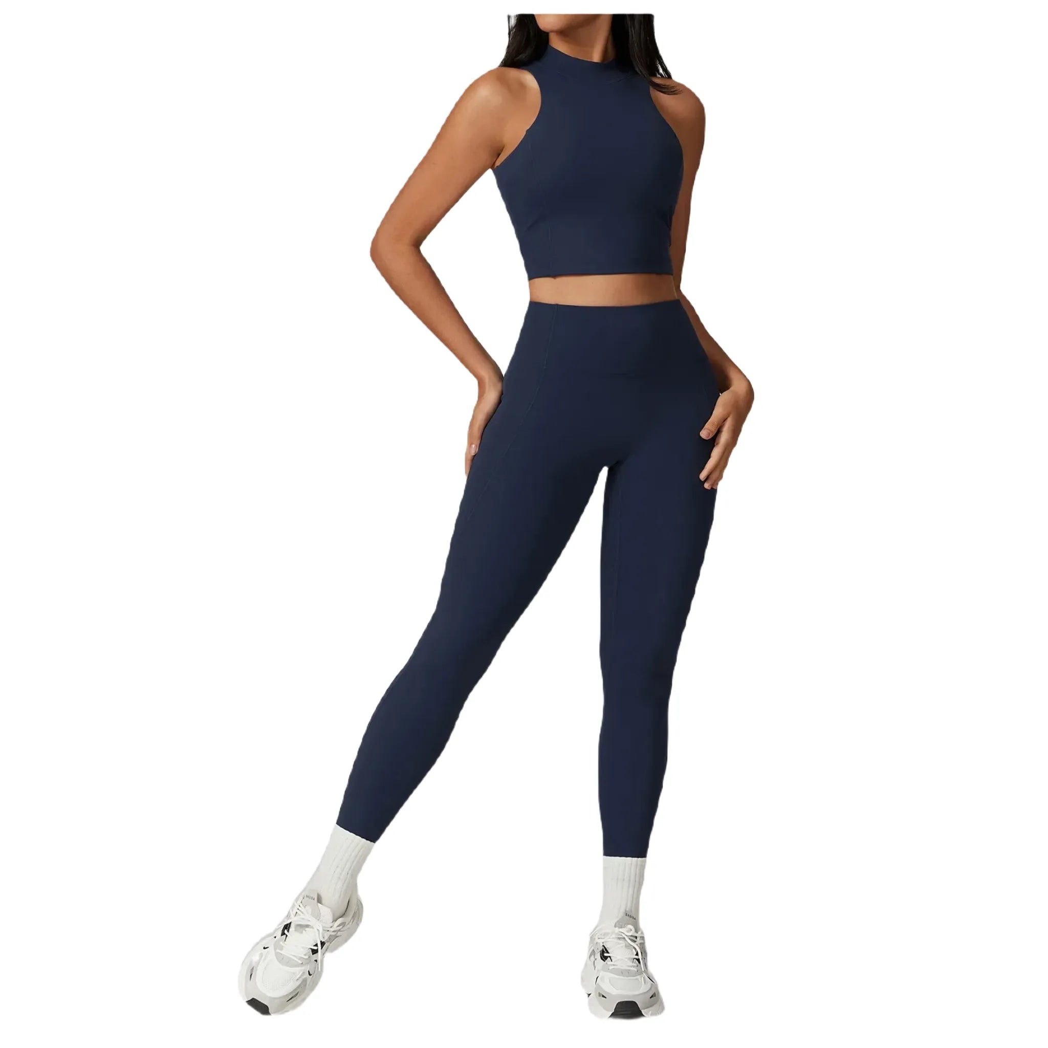 Xooie Fit women's high-performance active top in navy for workouts and activewear body view