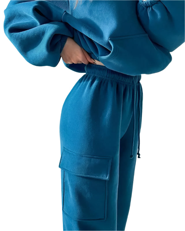 Xooie Fit women's jogger hoodie set in vibrant teal with comfortable fit and stylish pockets