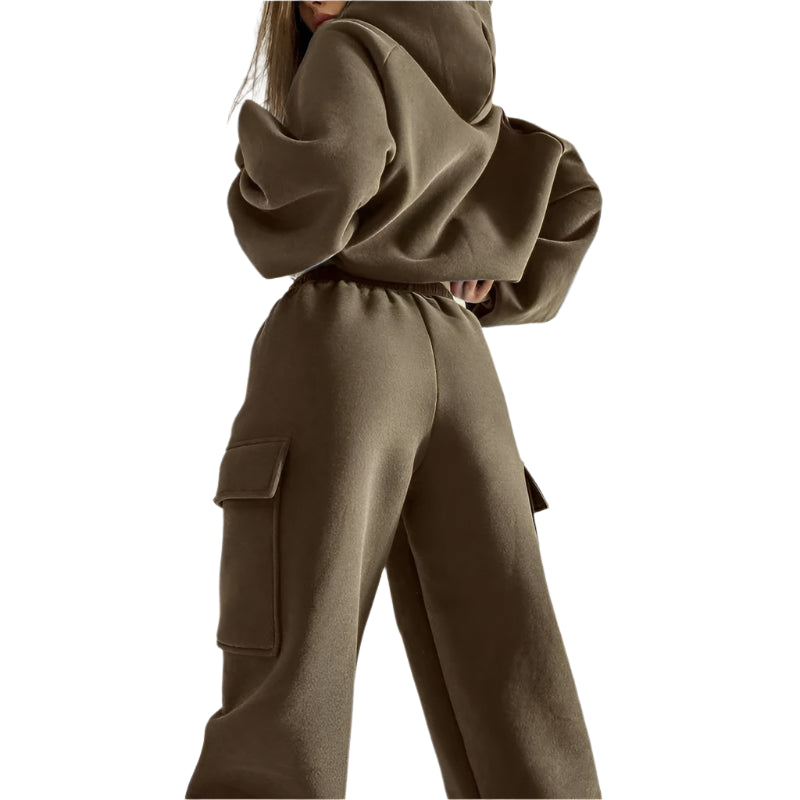 Xooie Fit women's jogger hoodie set in olive green with cozy fabric and relaxed fit