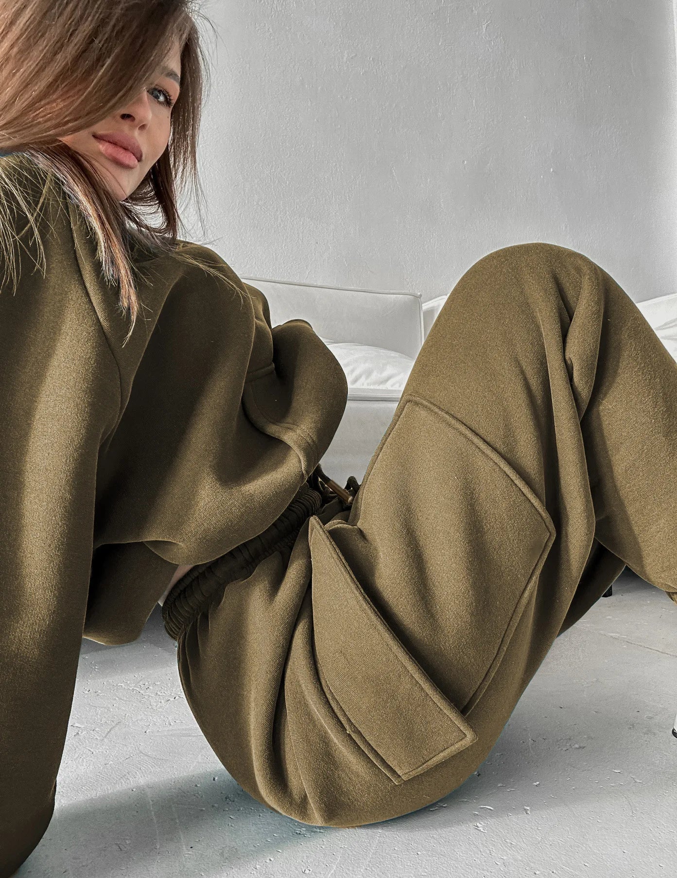 Xooie Fit women's jogger hoodie set in olive green for stylish and comfortable loungewear